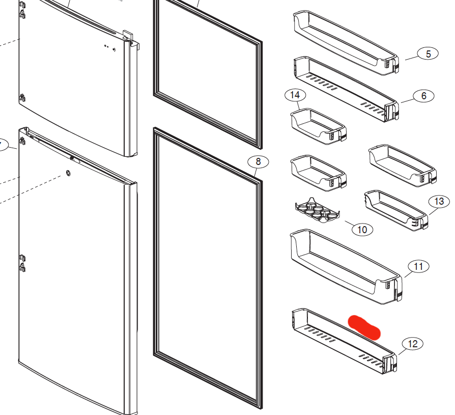 samsung fridge LOWEST shelf ON DOOR SR434MNP SR431MLS SR432NW SR430MW SR428MLS SR428MLS SR447ENIS SR444ENW SR449ELS 04794b,_description(1)