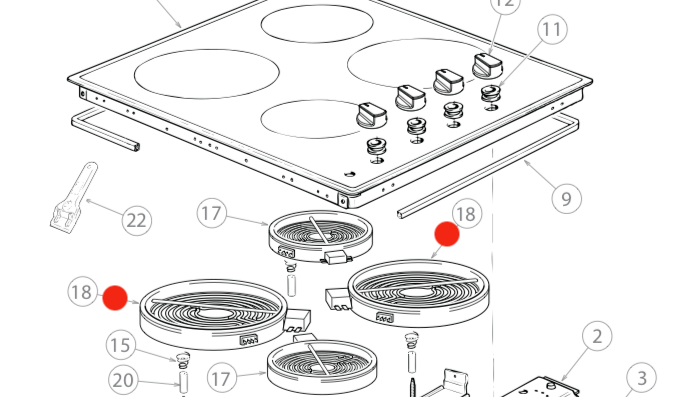 Fisher Paykel and elba Delonghi cooktop Element 180MM, outer D 200mm_description(1)