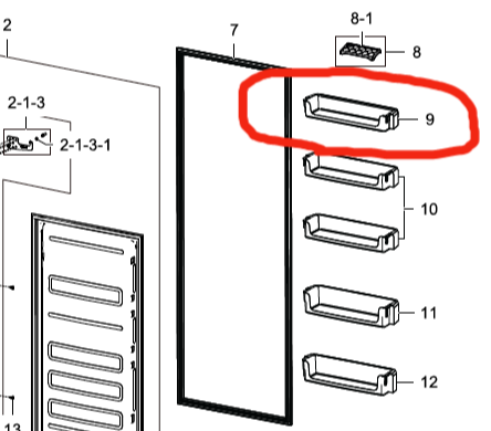 samsung fridge door upper shelf SRP361rs,  srp333els, first from top *04872A_description(1)