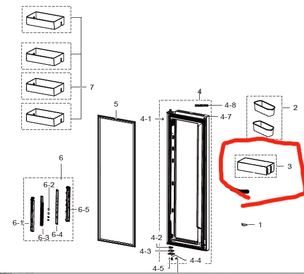 samsung fridge door shelf first from low RS62K62B7SL/SA, SRS655NLS,_description(1)