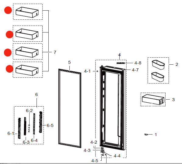 samsung fridge door Bottle shelf Middle or Upper RS62K62B7SL/SA, SRS655NLS,_description(1)