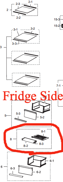 samsung fridge Veggi Bin Shelf or cover low flip front RS62K62B7SL/SA, SRS655NLS, *449A_description(1)
