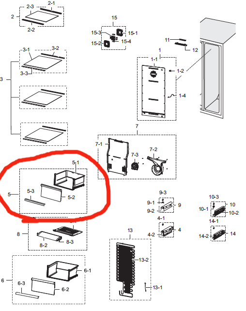 samsung fridge door Veggi Bin Middle RS62K62B7SL/SA, SRS655NLS,_description(1)