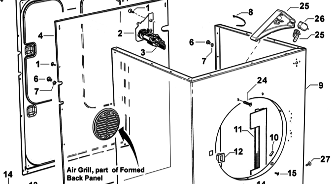 Fisher Paykel Dryer Rear Vent Grille AD39, DE35f56AW1, DE40F56A2, DE40F56A1,_description(1)