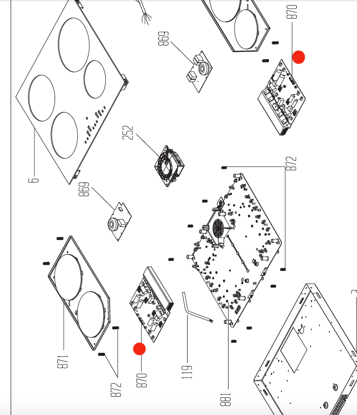 Beko and Euromaid induction cooktop power board pcb IHT60, PN 870,_description(1)