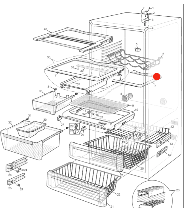 Westinghouse Simpson Electrolux fridge MIDDLE SHELF NB430SJ R, NB430sj L,_description(1)