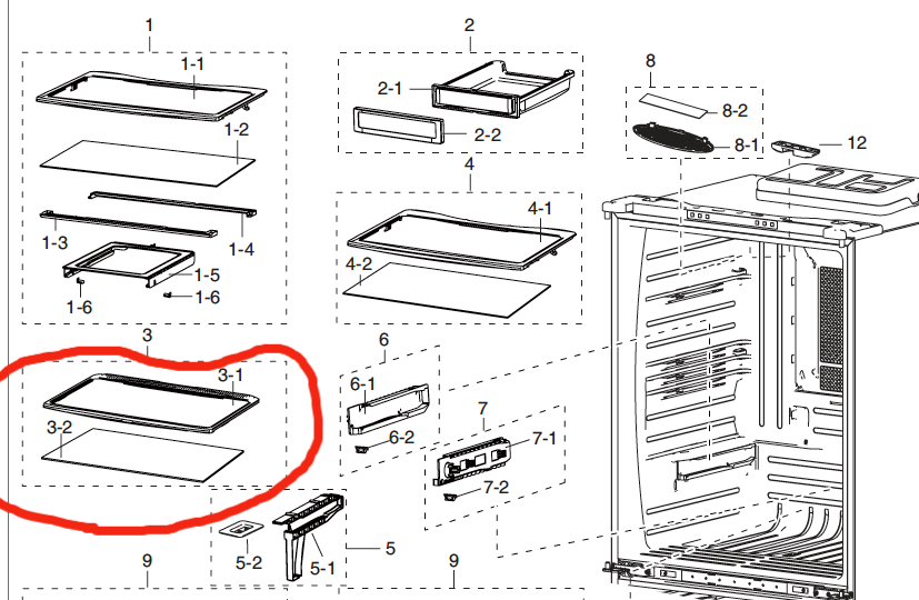 Samsung Fridge Shelf Veggie bin cover RF62TBSL1,_description(1)