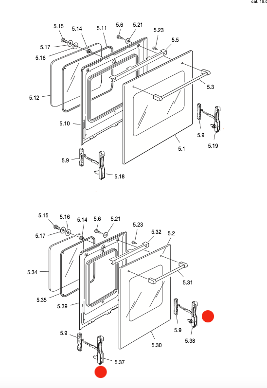 Delonghi oven door Hinge D926gii A 1026 g A1026g left and right side of door on Smaller oven_description(1)