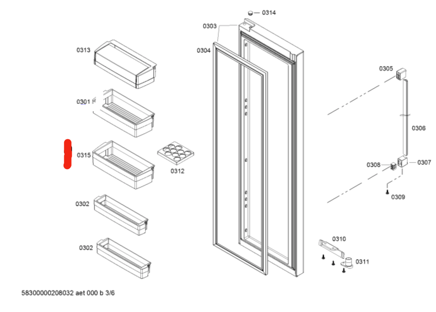 Bosch fridge 3rd shelf FROM TOP KAN92V130A, KAN92VI30A, *9876_description(1)