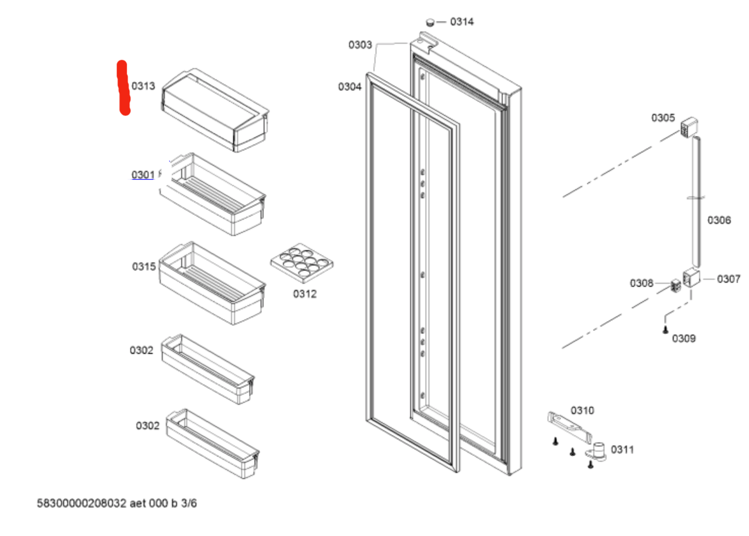 Bosch fridge 1st shelf FROM TOP dairy compartment with printing KAN92V130A, KAN92VI30A,_description(1)