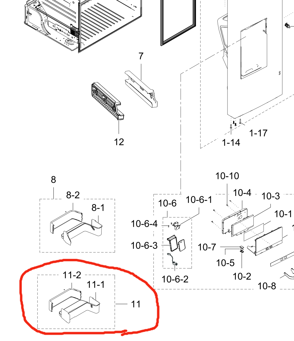 samsung fridge door Bottle shelf  LEFT SIDE LOWest SRF653CDLS, RF23HCEDBSR/SA,_description(1)