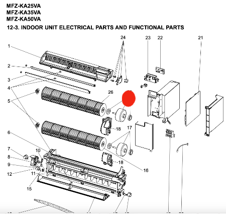 MITSUBISHI ELEC AIRCON INDOOR upper FAN MOTOR MFZ-KA25VA MFZ-KA35VA MFZ-KA50VA, ***1L3300_description(1)
