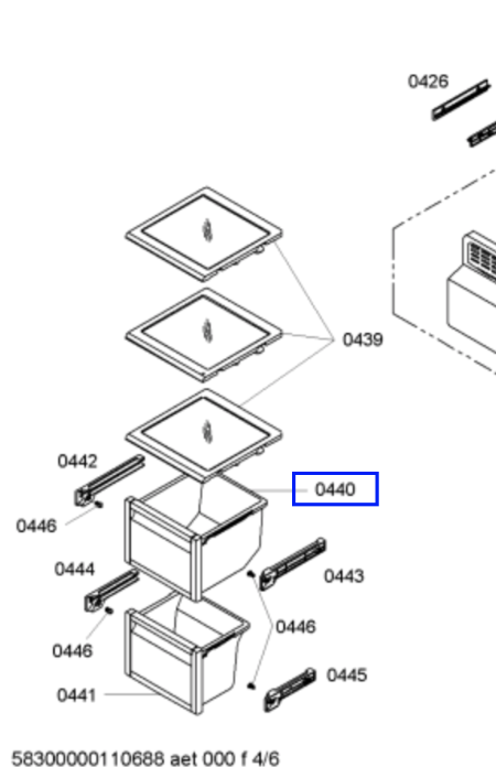 Bosch Freezer side upper bin draw Kan58A50, Kan58a40, KAN58A70AU/01, KAN58A70AU/02, KAN58A70AU/03, KAN58A70AU/04, *6035_description(1)