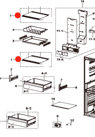 Samsung Fridge shelf Middle or upper shelf srl349mw, SRL350LS , RB29FSRNDWW/SA,_description(1)