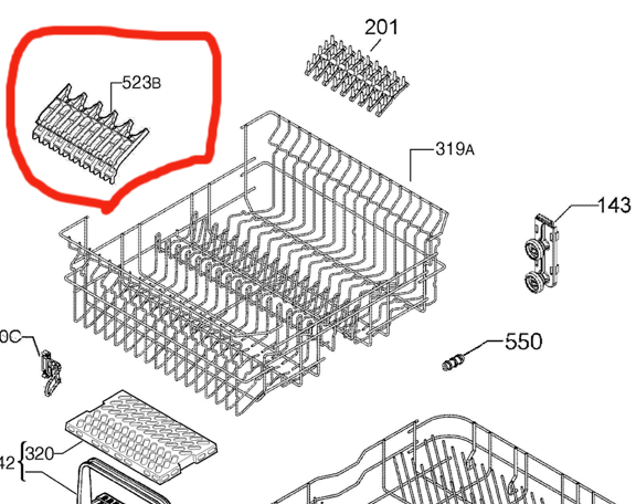 Electrolux Rack Support Cup Grey SSF6106X SSF6106W, LEFT SIDE, ***199029_description(1)