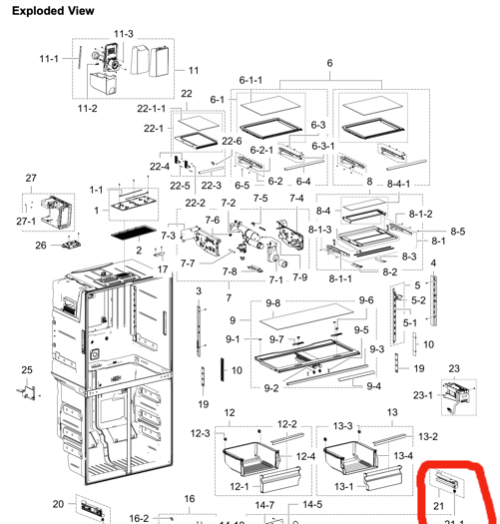 Samsung Fridge Rail for Right wall veggie Bin SRF717CDBLS, ***DA97-13837A_description(1)