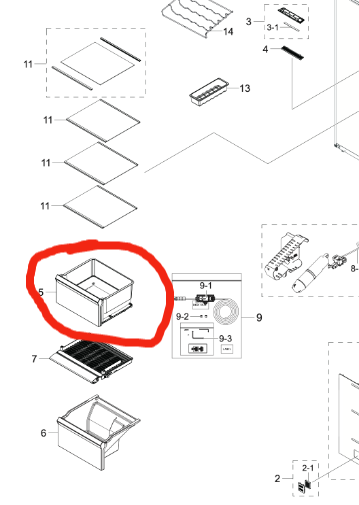 Samsung Fridge middle  Drawer BIN RS65R5445B4-SA SRS672DMB, srs674dls, SRS694NLS, RS62R5011M9/SA, **930A_description(1)
