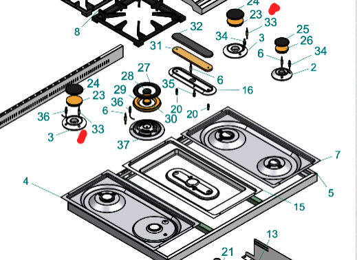 ILVE Cooktop THERMOCOUPLE 70cm hp1265-7d Meduim burner, Fish burner_description(1)