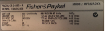 Fisher & Paykel FRIDGE DOOR LEFT OR RIGHT HANDEL RF522ADX4, 24185a, _description(1)