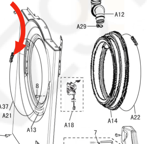 Panasonic Washing Machine Body Band or door seal spring front  NA-128VG5,_description(1)