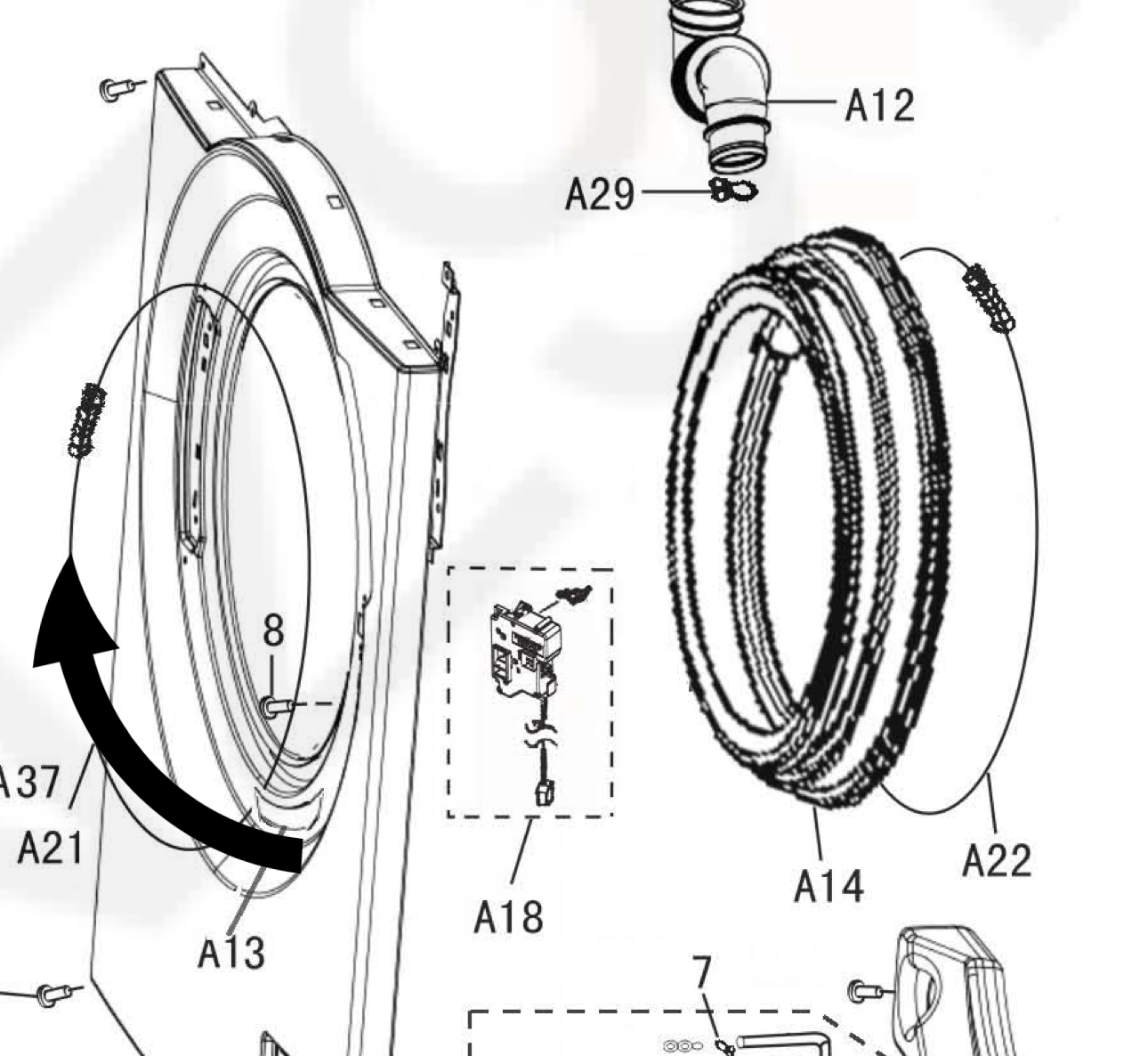 Panasonic Washing Machine Body Band or door seal spring NA-148VG3,_description(1)