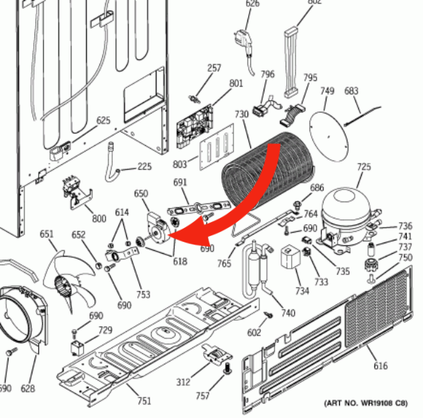Ge Whirlpool Maytag fridge Condenser Fan Motor Beside Compressor ZISW360DMD, ZISW360DRA, _description(1)