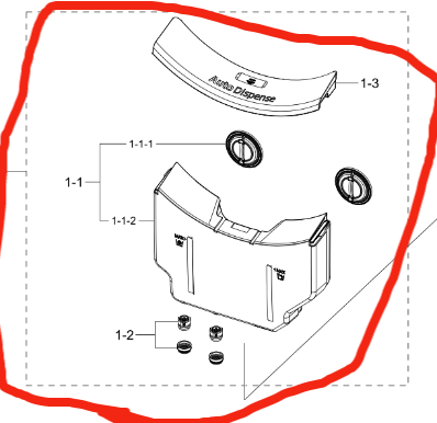 Samsung washing machine dispenser Case Assy WW90H9600EW, WWH90H9600EW/SA,_description(1)