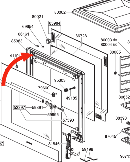 Smeg Oven inner door frame NO GLASS SUK61, *50909_description(1)