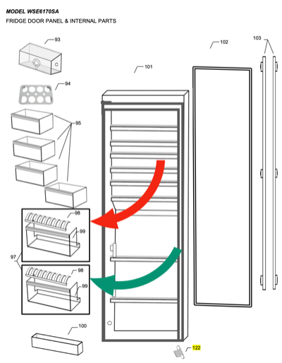 Westinghouse fridge door shelf bottle shelf WSE6170SA, WSE6200WA, WSE6200SA,_description(1)