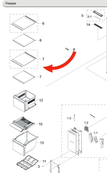samsung freezer SIDE Glass middle and low Shelf srs675dls, RS65R5411M9/SA, SRS674DLS, SRS672DMB,_description(1)