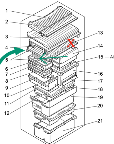 MITSUBISHI FRIDGE Chilled draws cover Holders x4 MR-EX562W-N-A, MR-EX655W-N-A,_description(1)