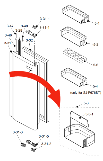 Sharp Electrolux fridge Bottle shelf RIGHT DOOR SJ-F624ST-SL SJ-F676ST-SL,_description(1)