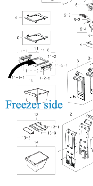 samsung fridge Shelf Middle bin cover FREEZER SIDE SRS 580 DHLS, SRS580DHLS, SRS584HDB SRS585HDIS SRS599HNW ***06928A_description(1)