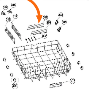 WESTINGHOUSE DISHWASHER LOWER BASKET Rear RACK 316,_description(1)