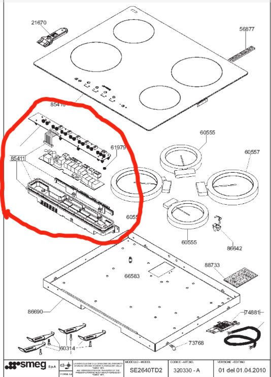 Smeg Ceramic Hob PCB SE2640TD2 SE2640TD2 AP2640DE2 AP2640DE2_description(1)